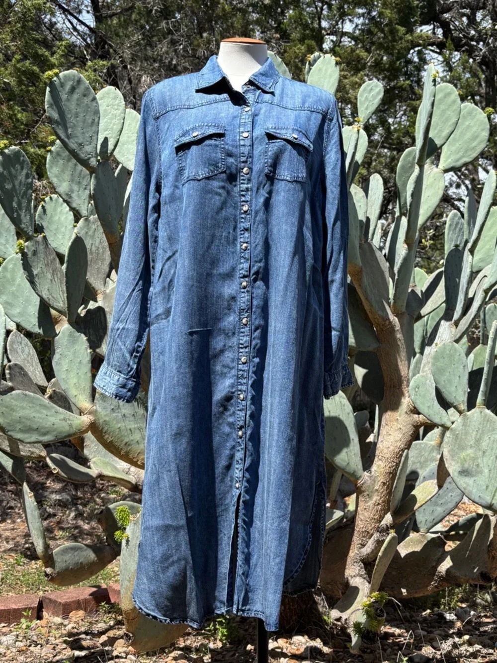 Button-Front Long-Sleeve Denim Shirt Dress - Blue - Picture 7 of 7